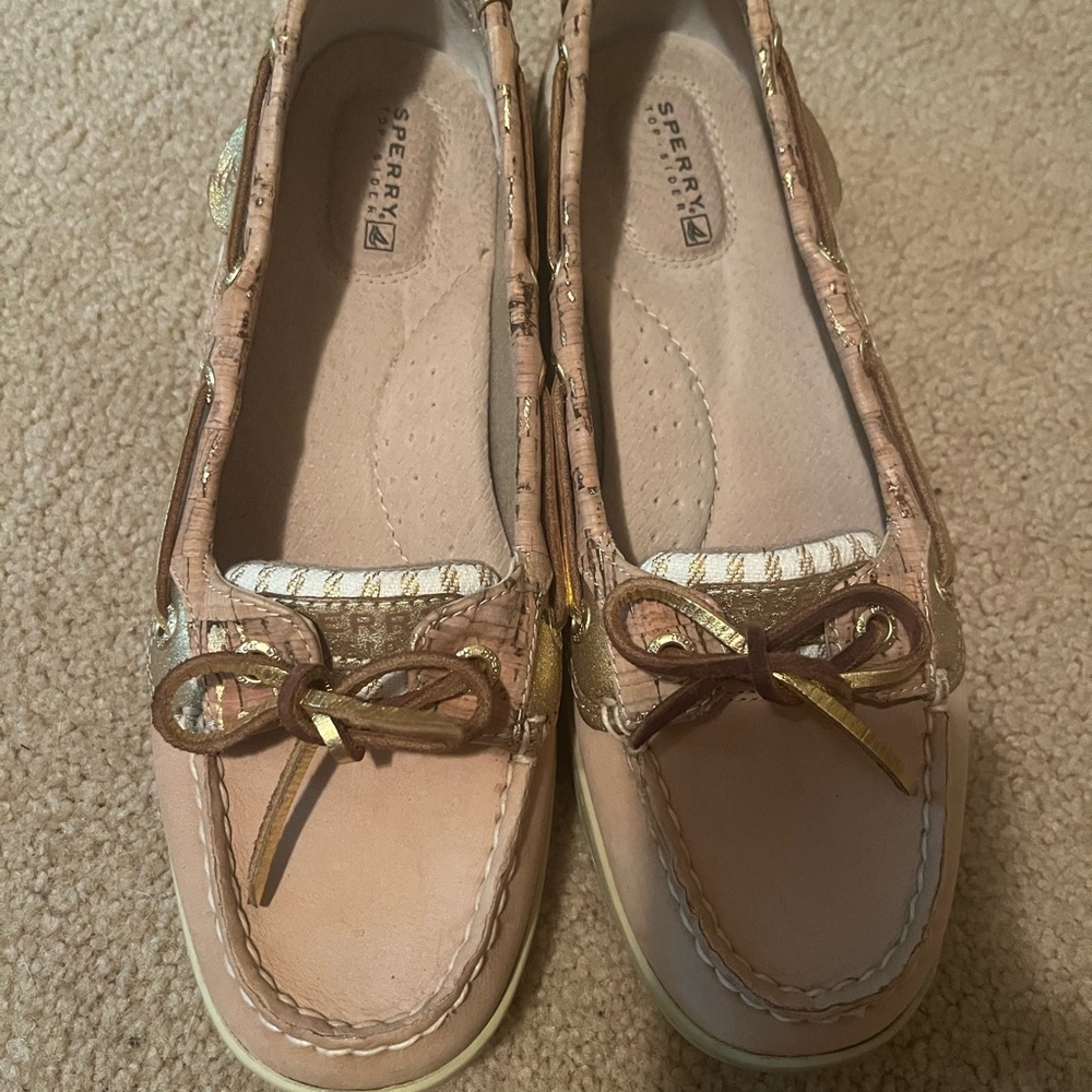 Sperry Beige and Gold Boat Shoes